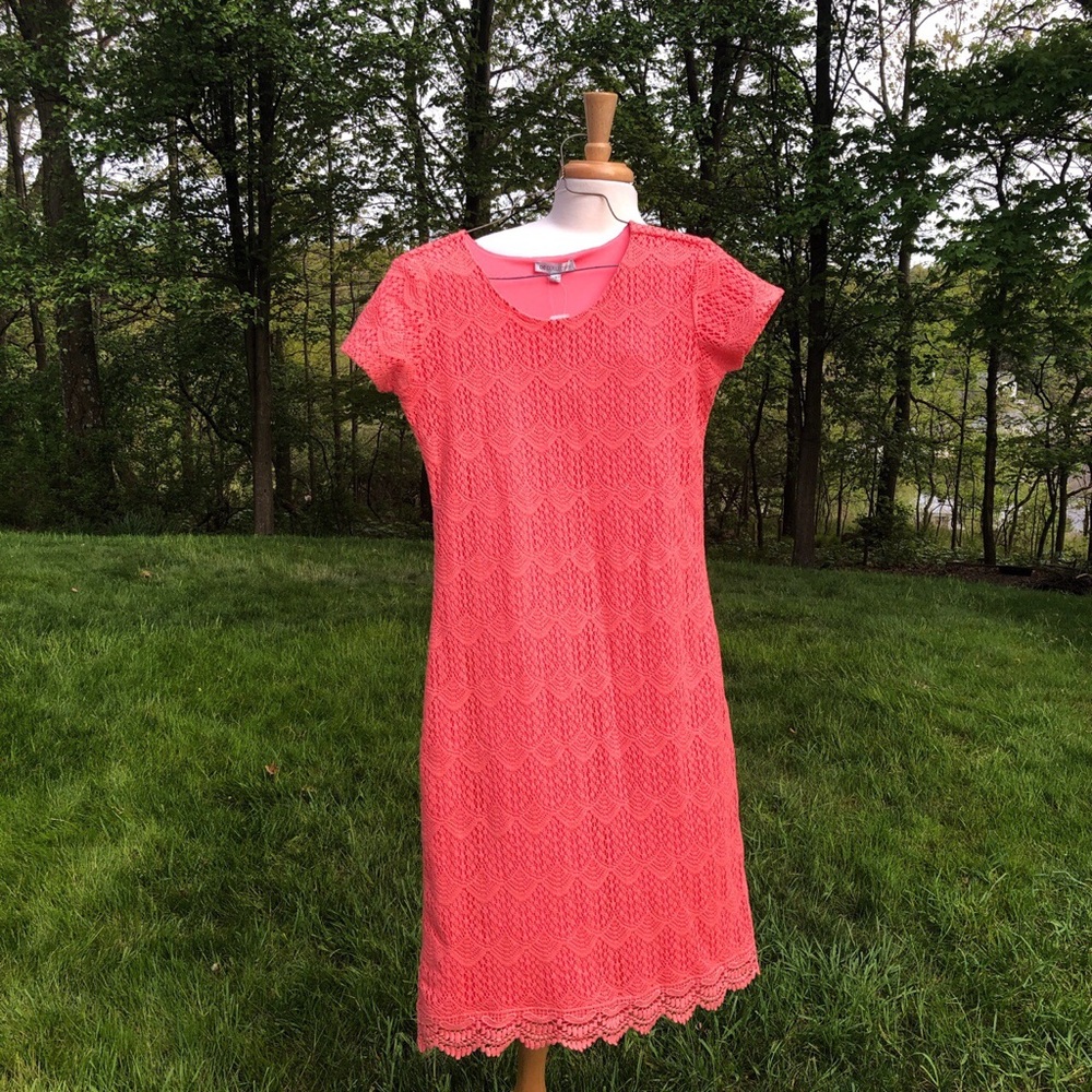 DE Collection Peach Lace Bodycon Midi Dress